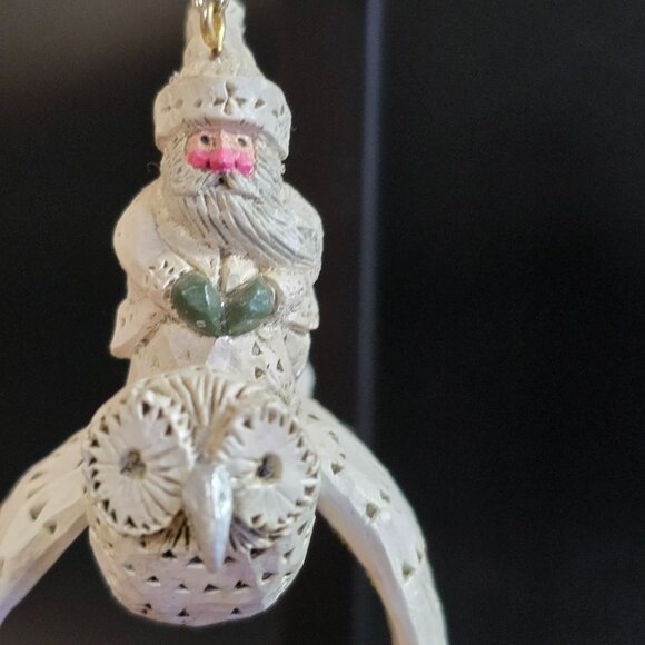 Winter White Santa Riding Woodland Owl Ornament Pam Schifferl Folk Art Midwest - Picture 2 of 12